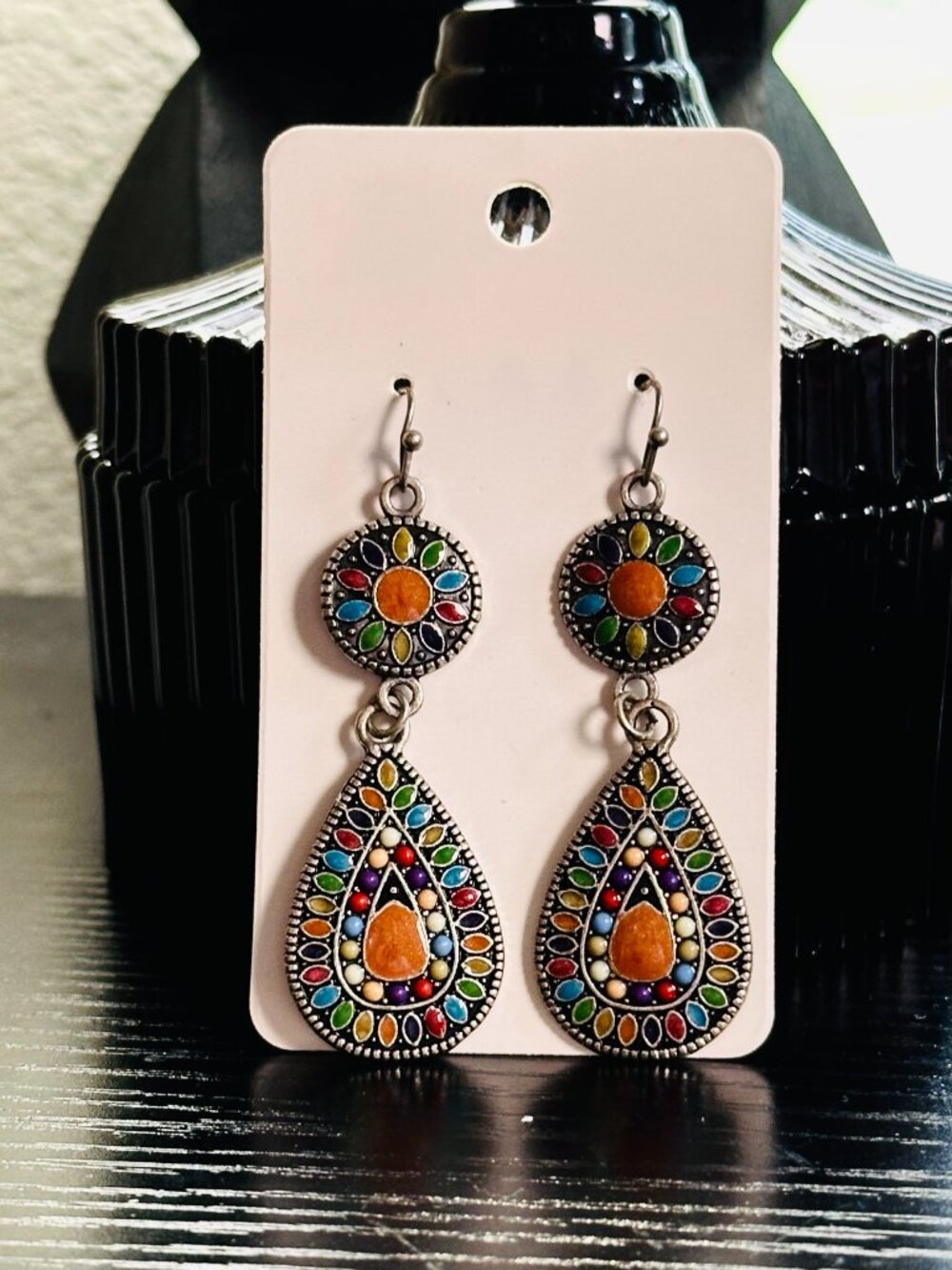 Multicolor Teardrop Dangle Earrings - Vibrant Boho Style